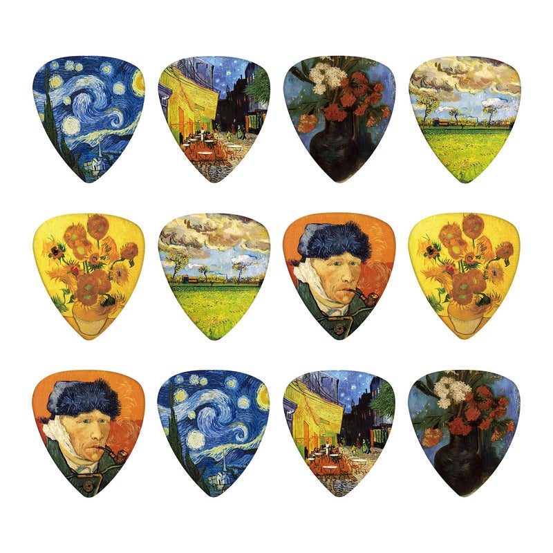 BestSounds 12 Pack Celluloid Medium Guitar Picks, Van Gogh 0.71mm Picks in a Box - Unique Guitar Gift For Bass, Electric & Acoustic Guitars.Best Gift for Men Women Guitarist - Image 1